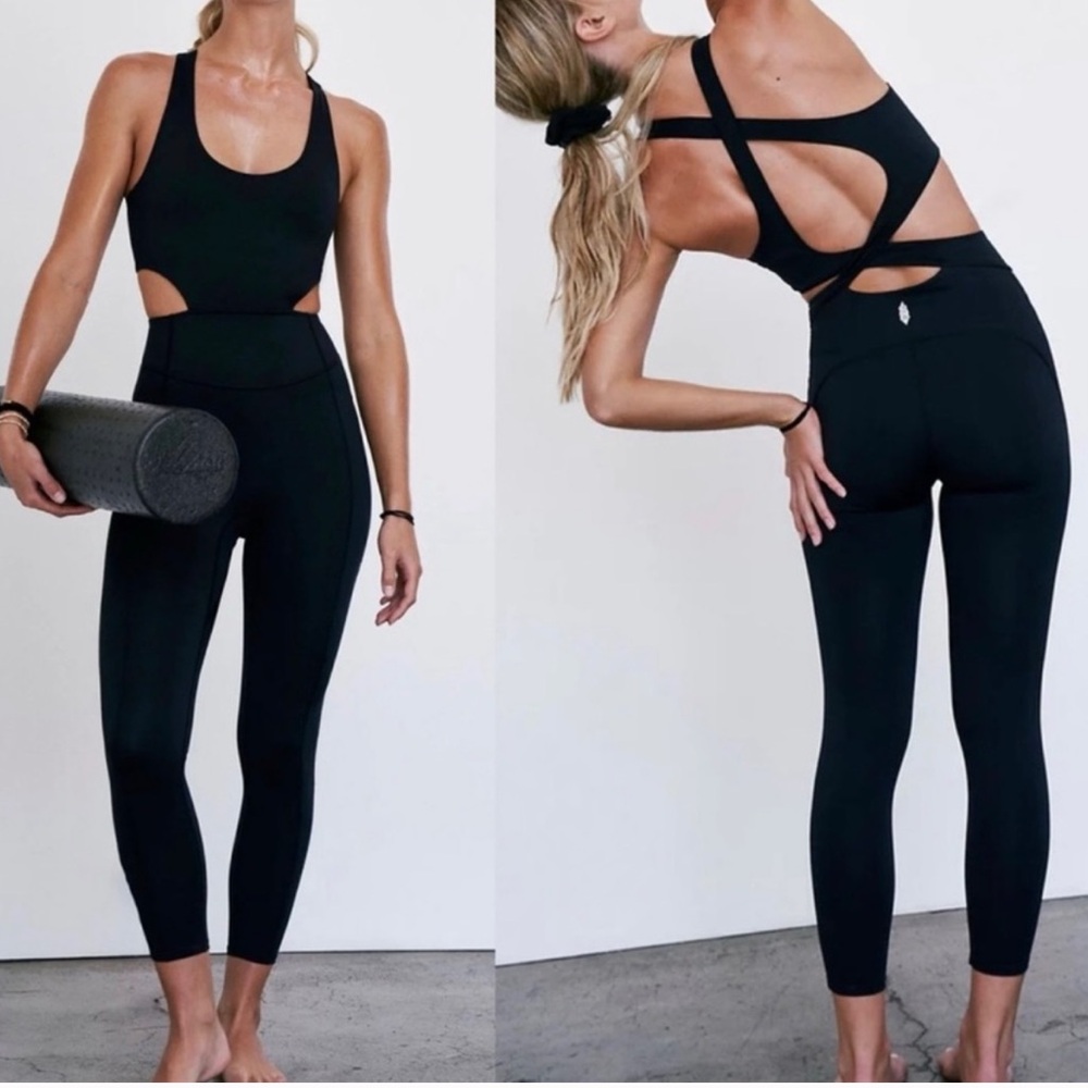 FP Movement by Free People Black Cutout Activewear Jumpsuit
